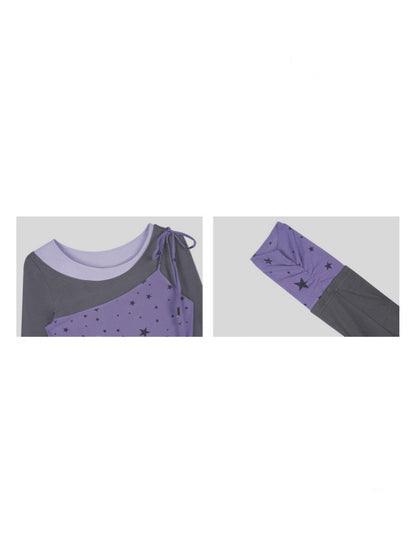 Purple Gray Fake Three-Piece Star T-Shirt【s0000018782】