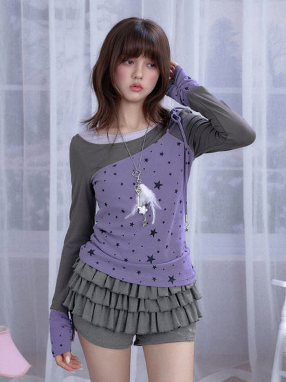 Purple Gray Fake Three-Piece Star T-Shirt【s0000018782】