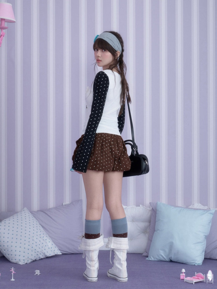 Little Angel Black&White Kitten Printed Slim Fit Waist-Cinching Crew Neck T-Shirt【s0000018783】