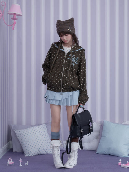 Brown-Blue Swirl Star Navy Neck Loose Casual Jacket【s0000018784】