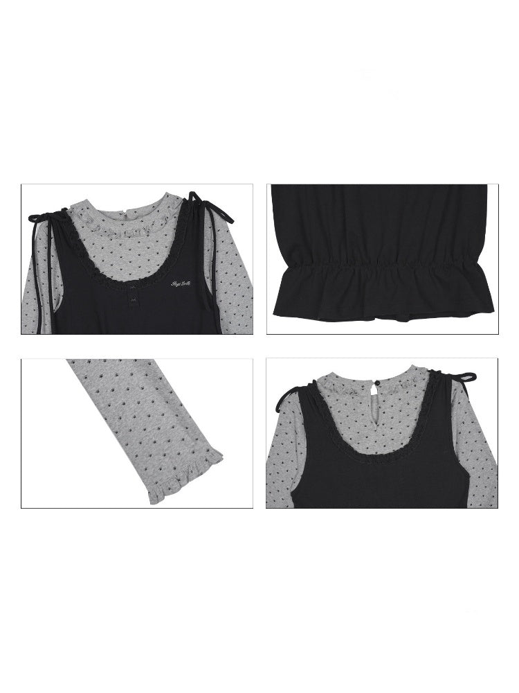 Y2K Gray-Black Tank Top Patchwork Fake Two-Piece Top【s0000018785】