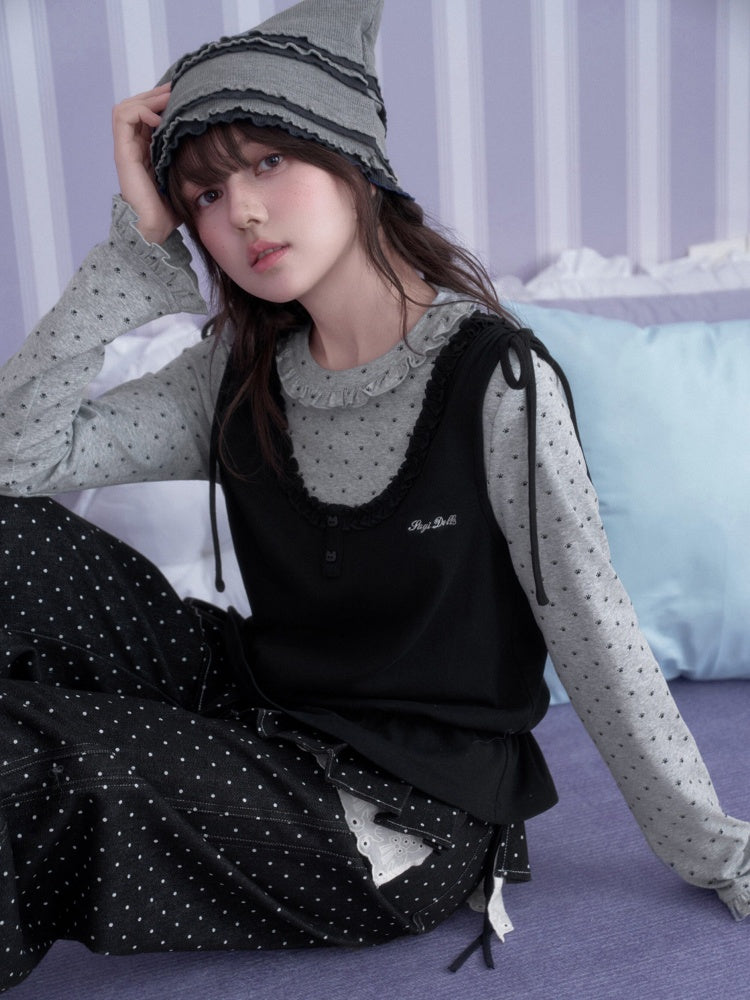 Y2K Gray-Black Tank Top Patchwork Fake Two-Piece Top【s0000018785】