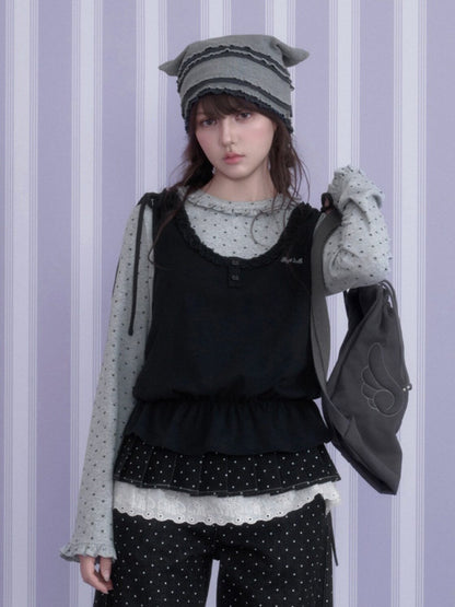 Y2K Gray-Black Tank Top Patchwork Fake Two-Piece Top【s0000018785】