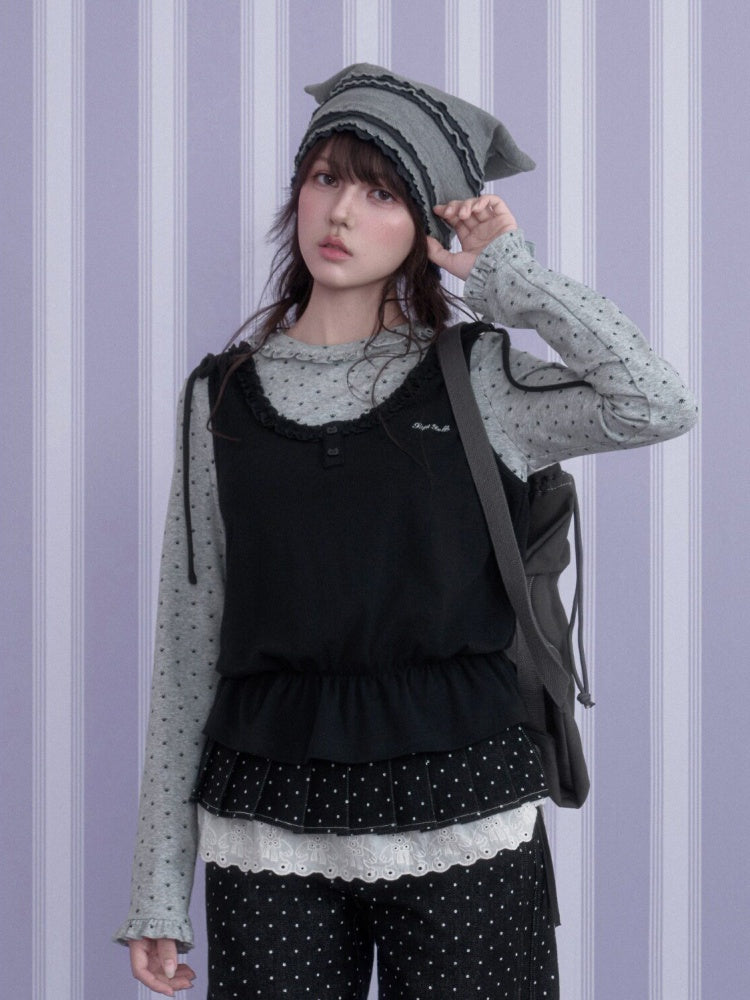 Y2K Gray-Black Tank Top Patchwork Fake Two-Piece Top【s0000018785】