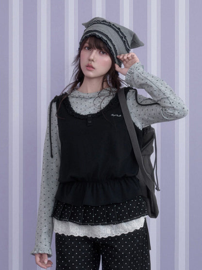 Y2K Gray-Black Tank Top Patchwork Fake Two-Piece Top【s0000018785】