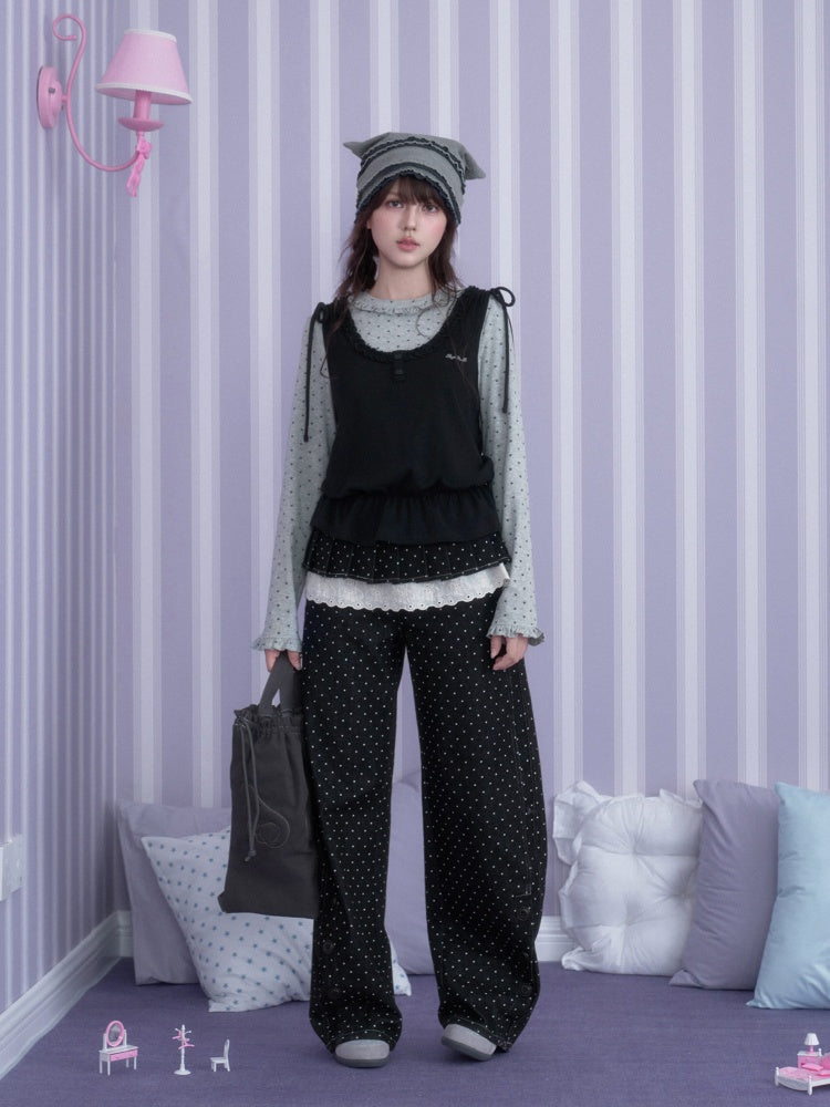 Y2K Gray-Black Tank Top Patchwork Fake Two-Piece Top【s0000018785】