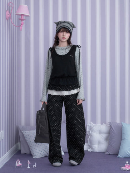 Y2K Gray-Black Tank Top Patchwork Fake Two-Piece Top【s0000018785】