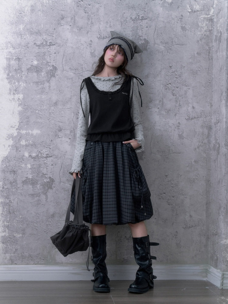 Y2K Gray-Black Tank Top Patchwork Fake Two-Piece Top【s0000018785】