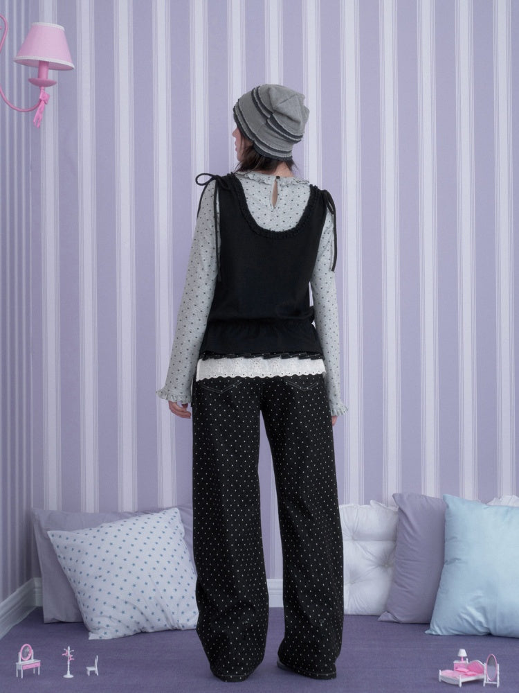 Y2K Gray-Black Tank Top Patchwork Fake Two-Piece Top【s0000018785】