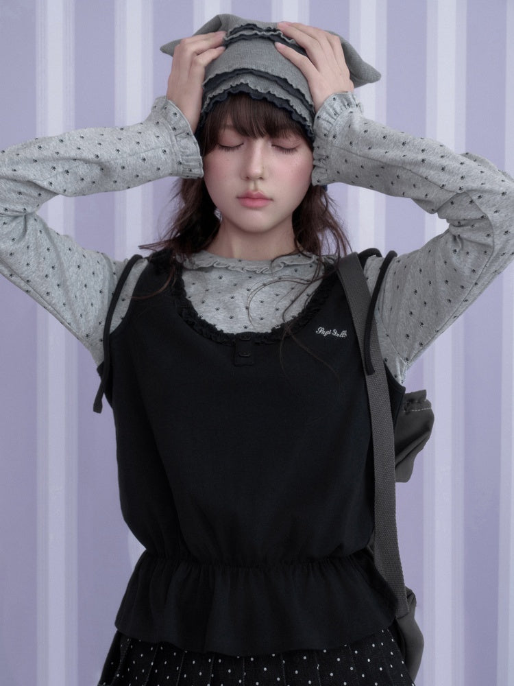 Y2K Gray-Black Tank Top Patchwork Fake Two-Piece Top【s0000018785】