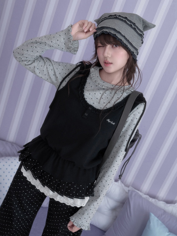 Y2K Gray-Black Tank Top Patchwork Fake Two-Piece Top【s0000018785】
