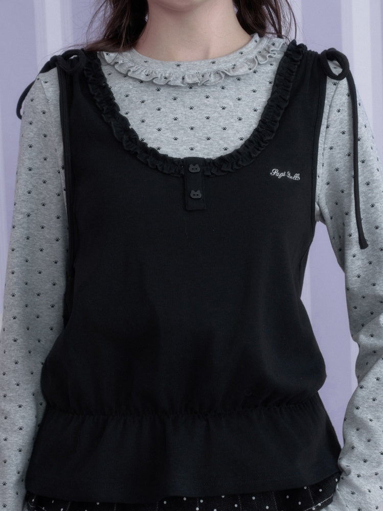 Y2K Gray-Black Tank Top Patchwork Fake Two-Piece Top【s0000018785】