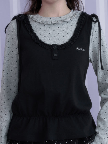 Y2K Gray-Black Tank Top Patchwork Fake Two-Piece Top【s0000018785】