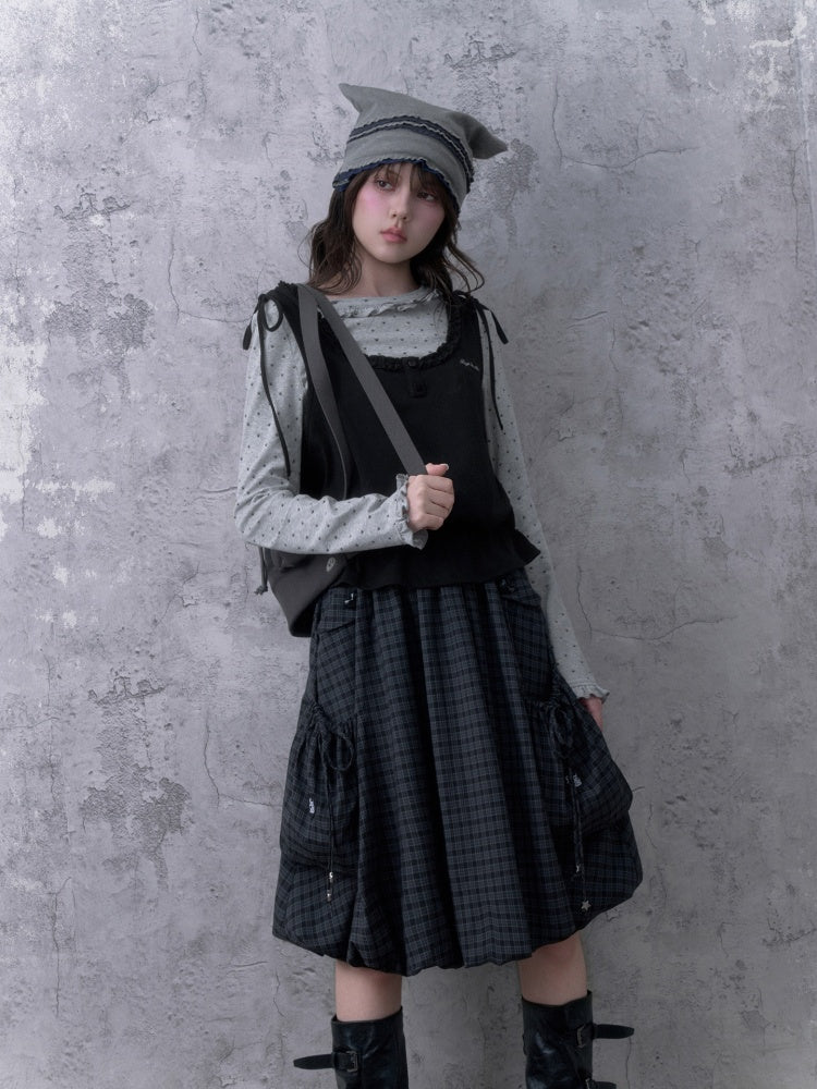 Y2K Gray-Black Tank Top Patchwork Fake Two-Piece Top【s0000018785】
