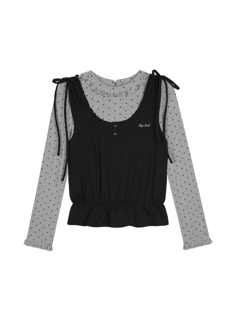 Y2K Gray-Black Tank Top Patchwork Fake Two-Piece Top【s0000018785】