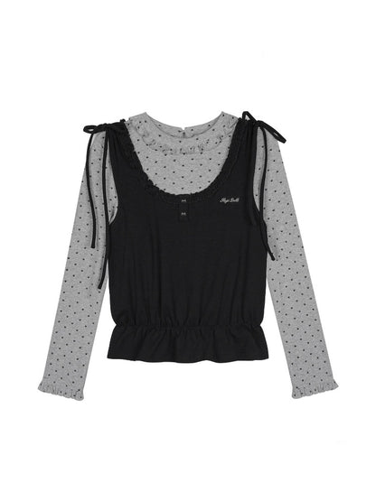 Y2K Gray-Black Tank Top Patchwork Fake Two-Piece Top【s0000018785】