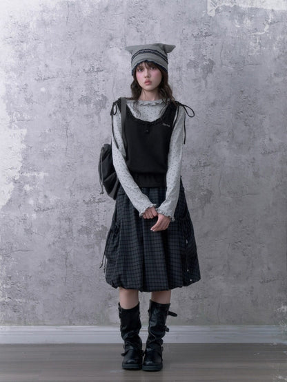 Y2K Gray-Black Tank Top Patchwork Fake Two-Piece Top【s0000018785】