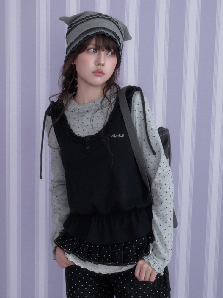 Y2K Gray-Black Tank Top Patchwork Fake Two-Piece Top【s0000018785】