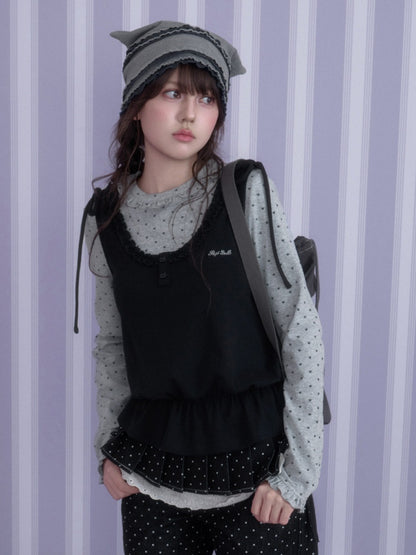 Y2K Gray-Black Tank Top Patchwork Fake Two-Piece Top【s0000018785】