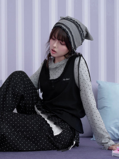Y2K Gray-Black Tank Top Patchwork Fake Two-Piece Top【s0000018785】