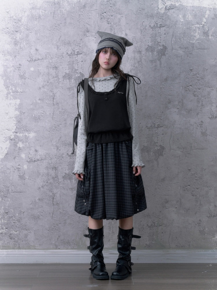 Y2K Gray-Black Tank Top Patchwork Fake Two-Piece Top【s0000018785】