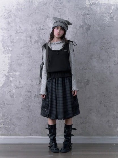 Y2K Gray-Black Tank Top Patchwork Fake Two-Piece Top【s0000018785】