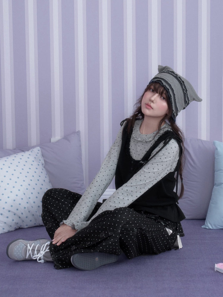 Y2K Gray-Black Tank Top Patchwork Fake Two-Piece Top【s0000018785】