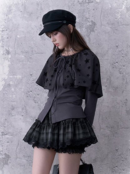 Gray-Purple Cardigan&Star Shawl Detachable Two-Piece Set【s0000018787】