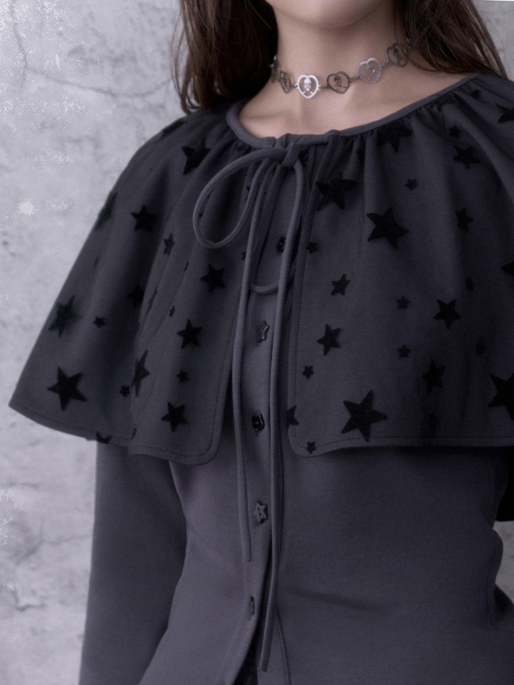 Gray-Purple Cardigan&Star Shawl Detachable Two-Piece Set【s0000018787】