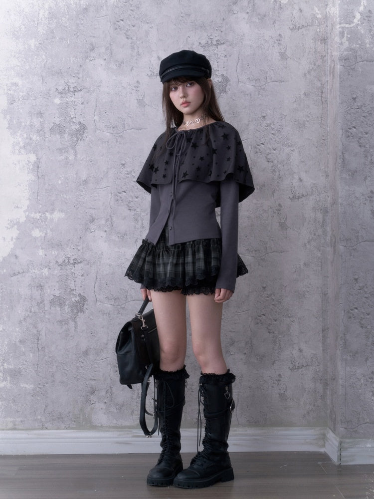 Gray-Purple Cardigan&Star Shawl Detachable Two-Piece Set【s0000018787】
