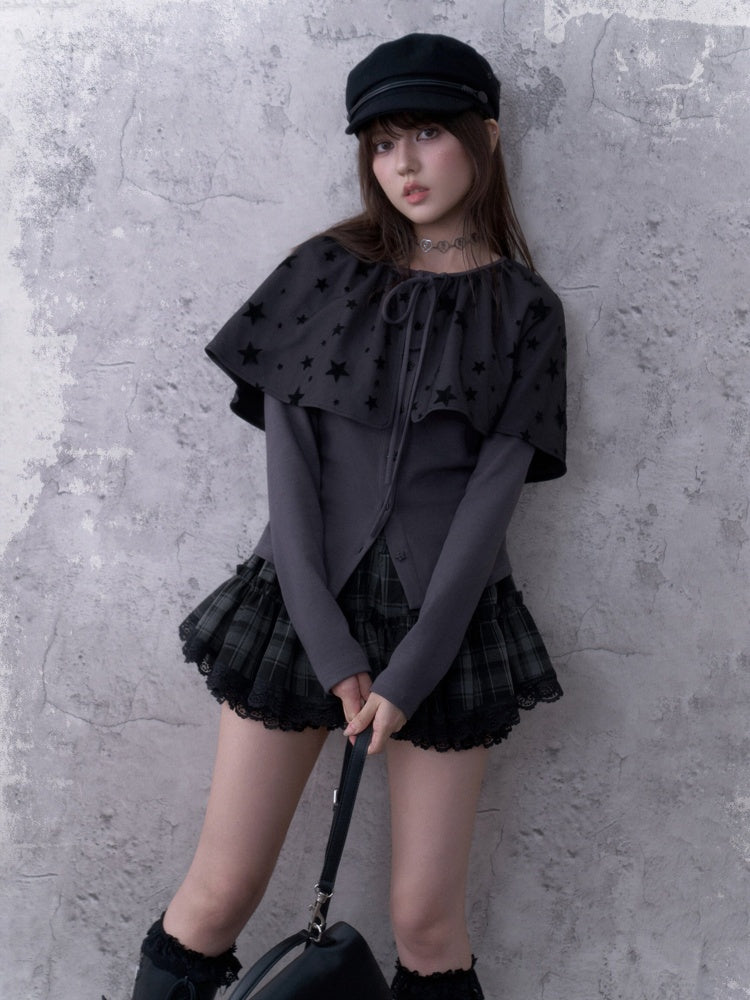 Gray-Purple Cardigan&Star Shawl Detachable Two-Piece Set【s0000018787】