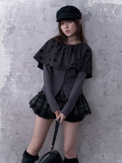 Gray-Purple Cardigan&Star Shawl Detachable Two-Piece Set【s0000018787】