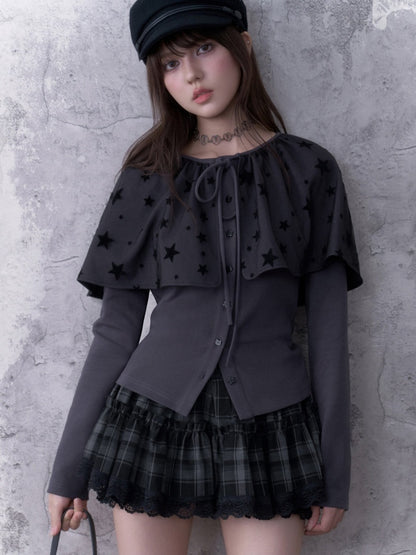 Gray-Purple Cardigan&Star Shawl Detachable Two-Piece Set【s0000018787】