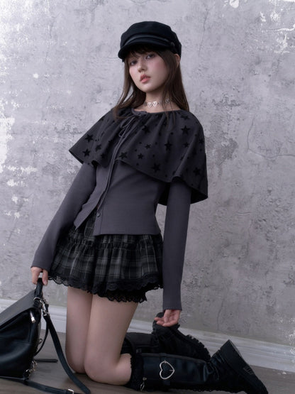 Gray-Purple Cardigan&Star Shawl Detachable Two-Piece Set【s0000018787】