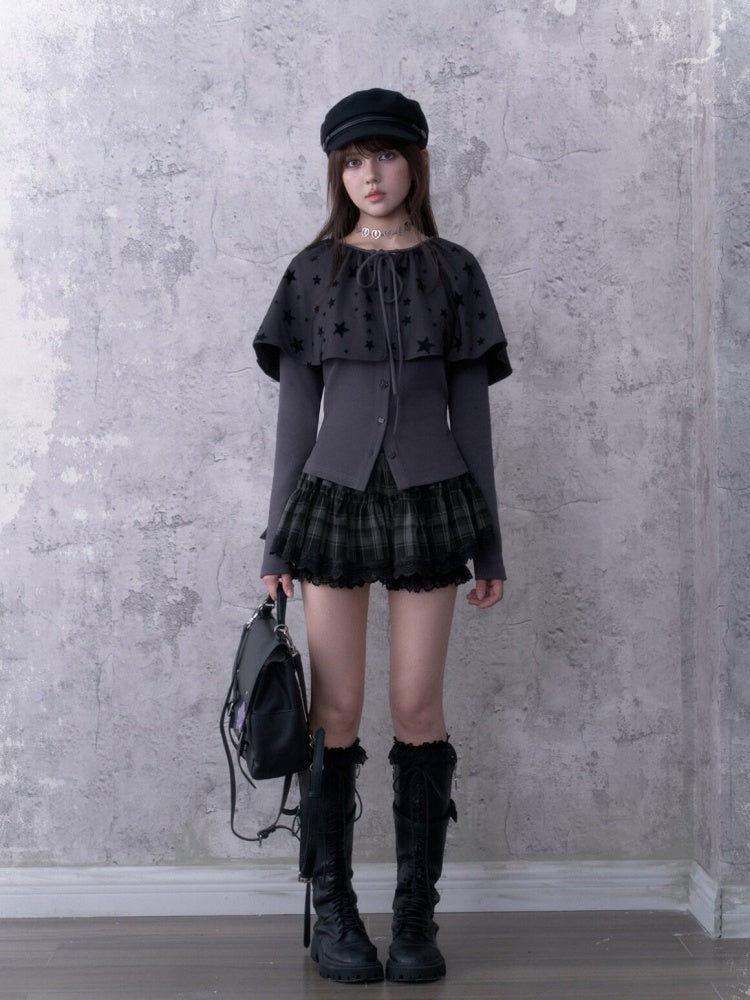 Gray-Purple Cardigan&Star Shawl Detachable Two-Piece Set【s0000018787】