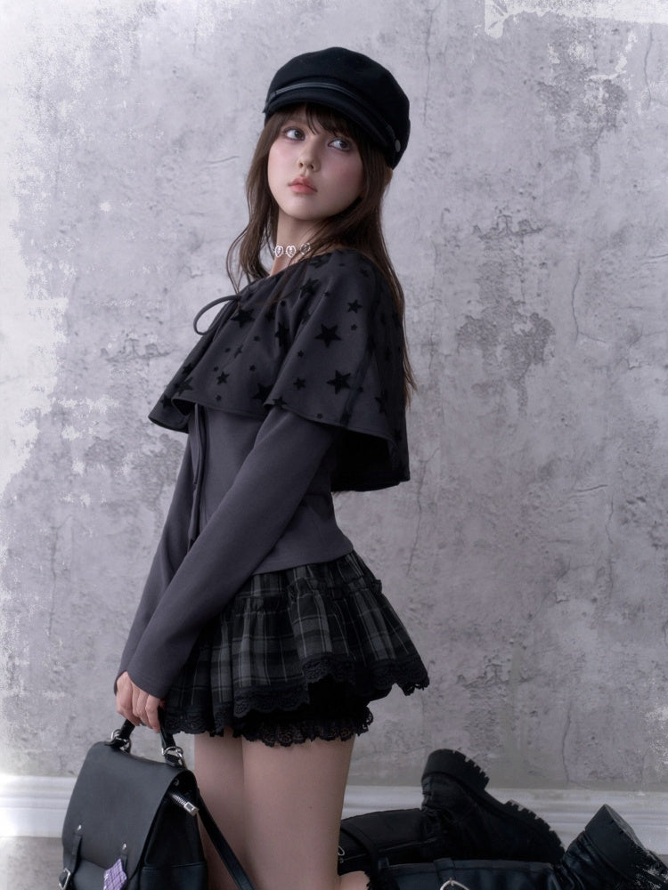 Gray-Purple Cardigan&Star Shawl Detachable Two-Piece Set【s0000018787】