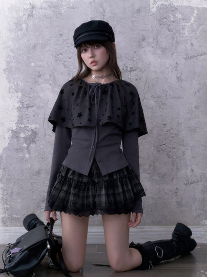 Gray-Purple Cardigan&Star Shawl Detachable Two-Piece Set【s0000018787】
