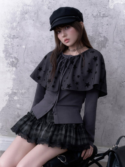 Gray-Purple Cardigan&Star Shawl Detachable Two-Piece Set【s0000018787】