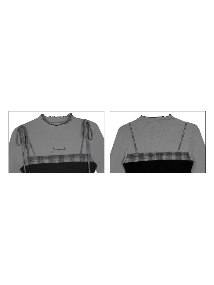 Gray Plaid Faux Two-piece Camisole Top【s0000018788】