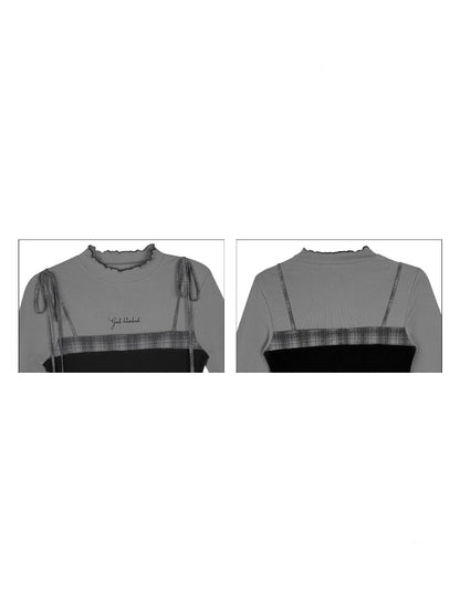 Gray Plaid Faux Two-piece Camisole Top【s0000018788】