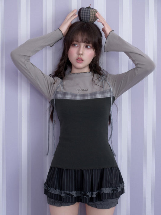 Gray Plaid Faux Two-piece Camisole Top【s0000018788】