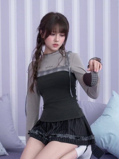 Gray Plaid Faux Two-piece Camisole Top【s0000018788】