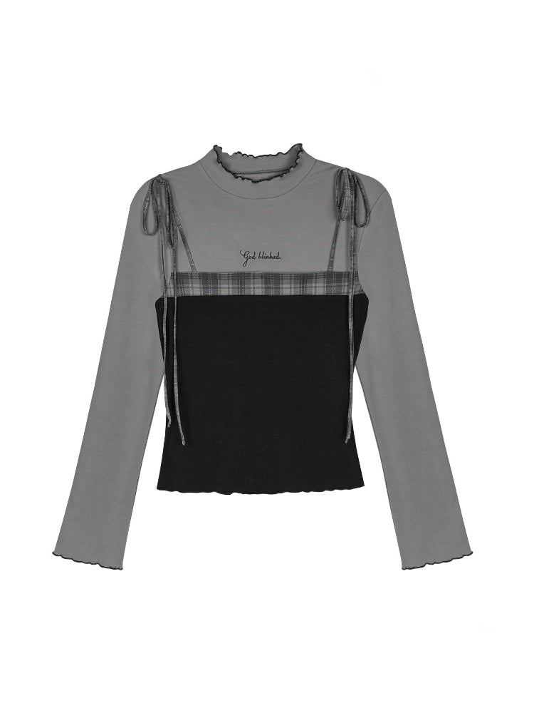 Gray Plaid Faux Two-piece Camisole Top【s0000018788】