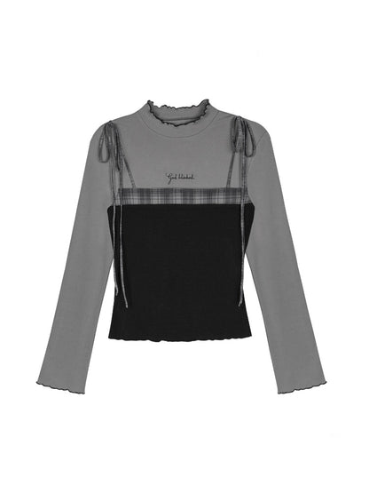 Gray Plaid Faux Two-piece Camisole Top【s0000018788】