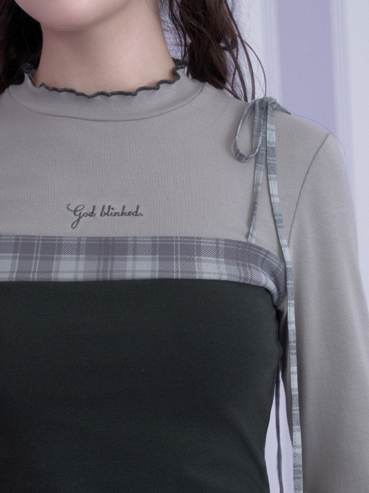 Gray Plaid Faux Two-piece Camisole Top【s0000018788】