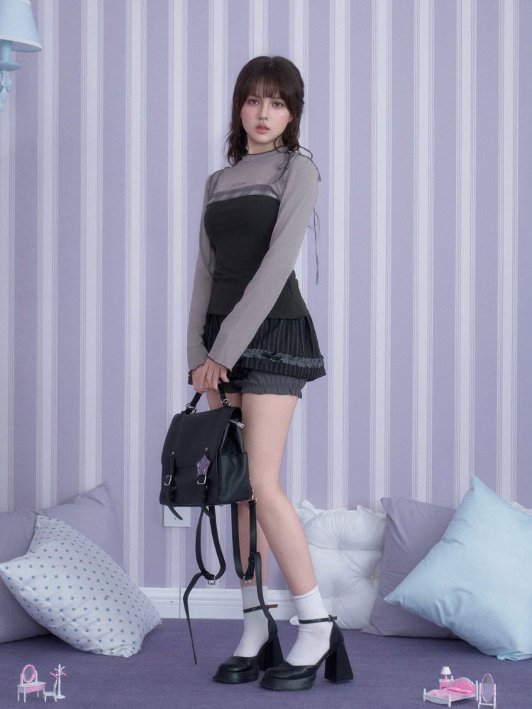 Gray Plaid Faux Two-piece Camisole Top【s0000018788】