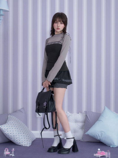 Gray Plaid Faux Two-piece Camisole Top【s0000018788】