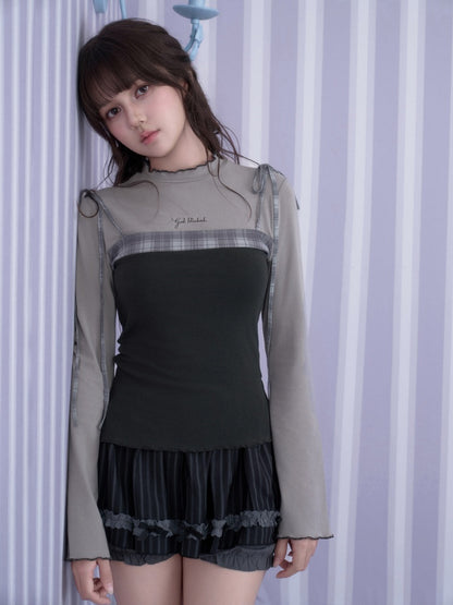 Gray Plaid Faux Two-piece Camisole Top【s0000018788】