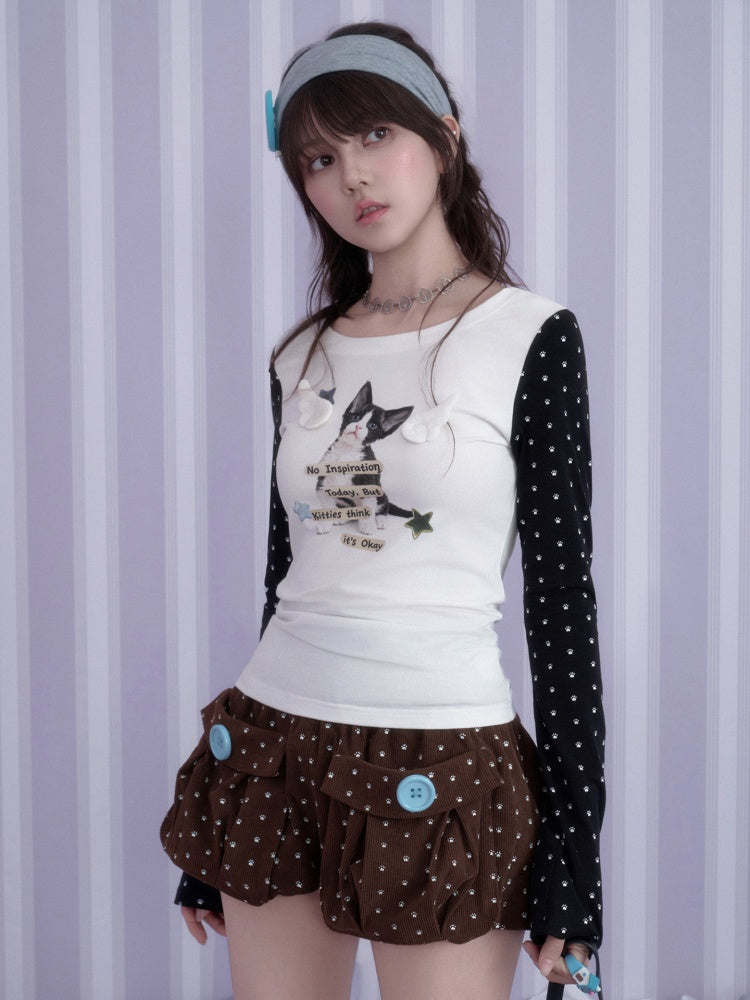 Corduroy Paw Pads Print 3D Pocket Bud Shorts【s0000018790】