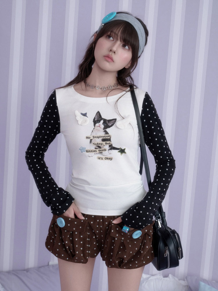 Corduroy Paw Pads Print 3D Pocket Bud Shorts【s0000018790】